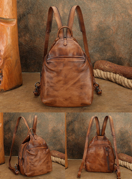 Womens Convertible Genuine Leather Backpack Bag Vintage Sling Bag Chest Bag Small