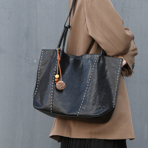 Womens Full-Grain Leather Tote Bag-Large Capacity Shoulder Handbag for Work and Daily Use Affordable