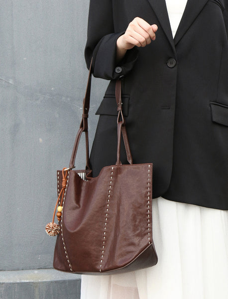 Women’s Large Full-Grain Leather Tote 13.3" Laptop Shoulder Bag