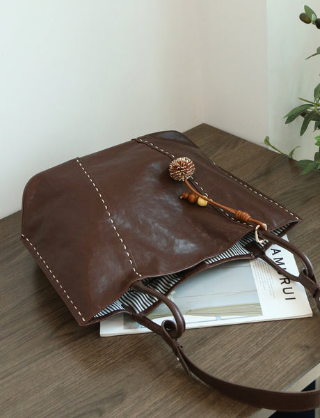 Womens Full-Grain Leather Tote Bag-Large Capacity Shoulder Handbag for Work and Daily Use Classic