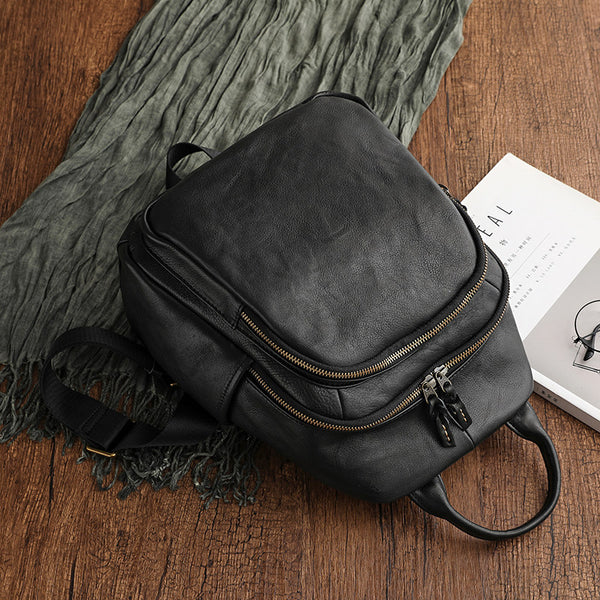 Women's Genuine Leather Backpack Vintage Multi Pocket Daypack Affordable