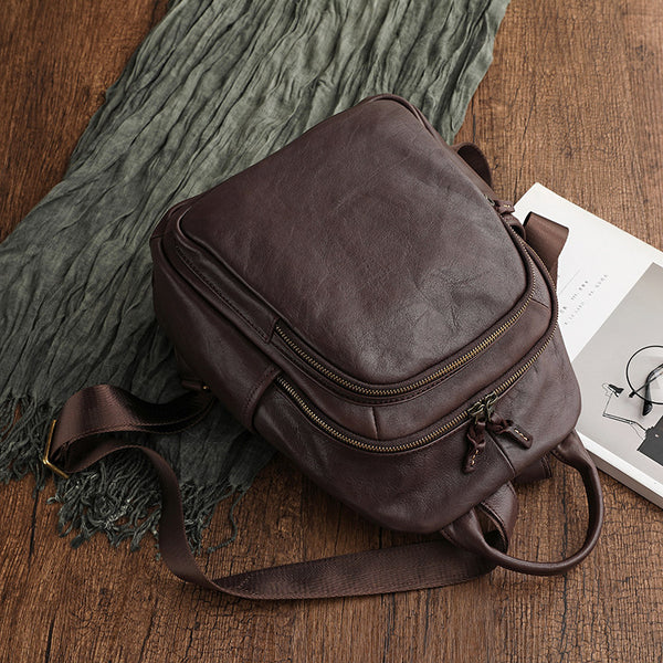 Women's Genuine Leather Backpack Vintage Multi Pocket Daypack Badass