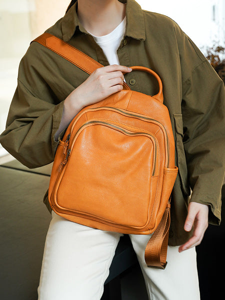 Women's Genuine Leather Backpack Vintage Multi Pocket Daypack Classy