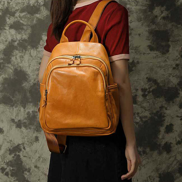 Women's Genuine Leather Backpack Vintage Multi Pocket Daypack Cool