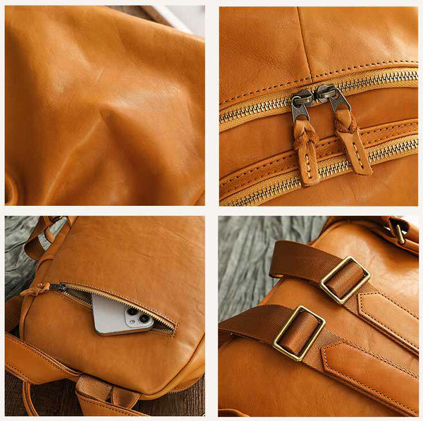 Women's Genuine Leather Backpack Vintage Multi Pocket Daypack Details