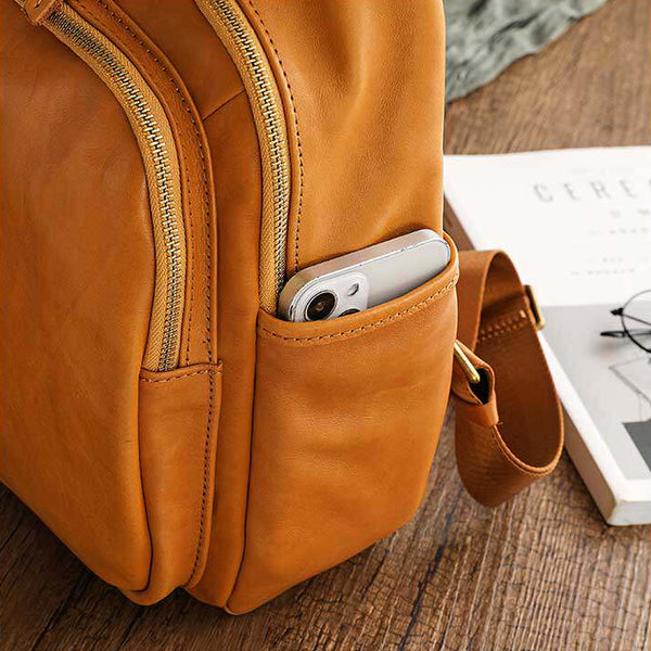 Women's Genuine Leather Backpack Vintage Multi Pocket Daypack Durable