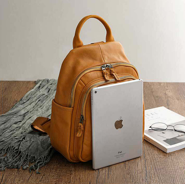 Women's Genuine Leather Backpack Vintage Multi Pocket Daypack Elegant