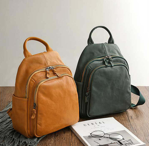 Women's Genuine Leather Backpack Vintage Multi Pocket Daypack Fashion