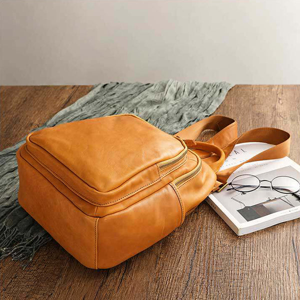 Women's Genuine Leather Backpack Vintage Multi Pocket Daypack Funky