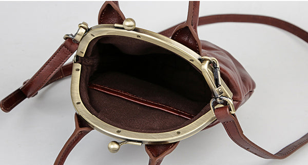 Womens Genuine Leather Frame Clutch Purse Retro Phone Bag for Women with Shoulder Strap Capacity
