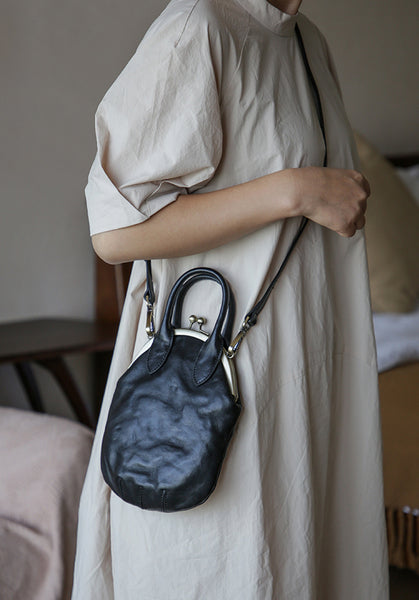 Womens Genuine Leather Frame Clutch Purse Retro Phone Bag for Women with Shoulder Strap Fashionable