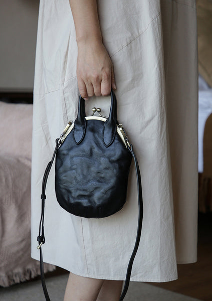 Womens Genuine Leather Frame Clutch Purse Retro Phone Bag for Women with Shoulder Strap Genuine-Leather