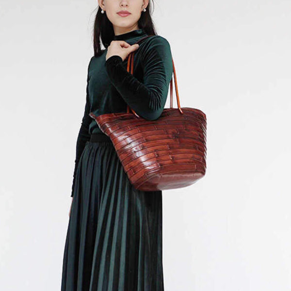 Womens Genuine Leather Tote Handbags Spliced Leather Shoulder Tote Bag