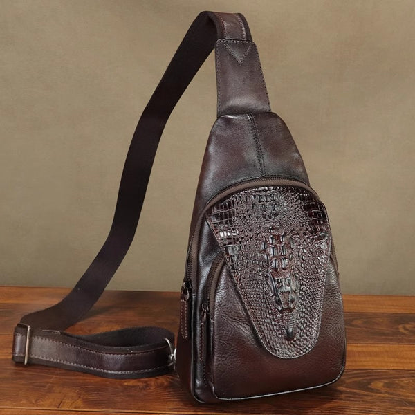 Womens Handcrafted Leather Sling Bag Retro Embossed Cowhide Chest Pack Bag Accessories