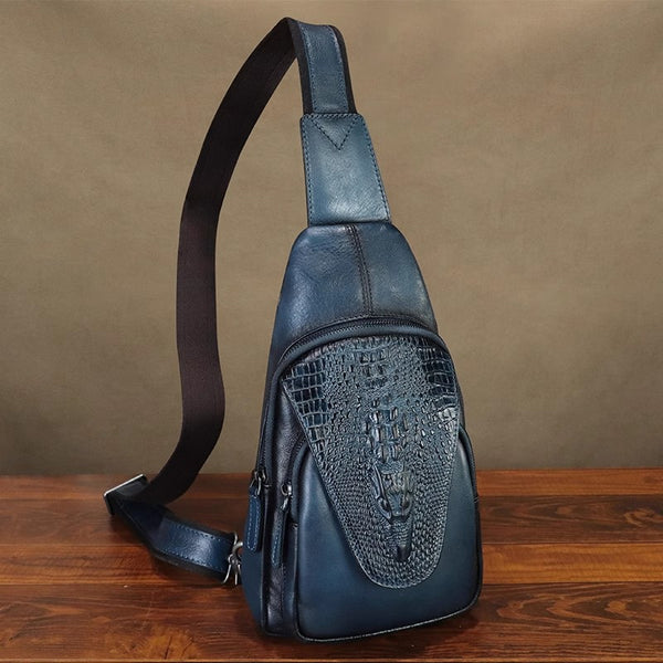 Womens Handcrafted Leather Sling Bag Retro Embossed Cowhide Chest Pack Bag Affordable
