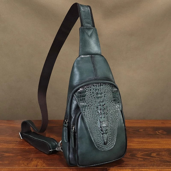 Womens Handcrafted Leather Sling Bag Retro Embossed Cowhide Chest Pack Bag Beautiful
