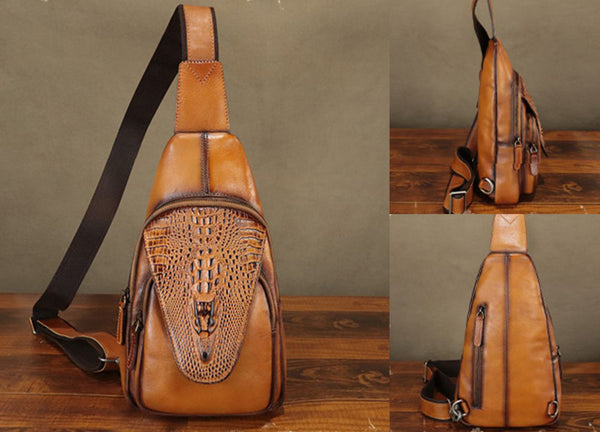 Ladies Full-Grain Leather Crossbody Bag Casual Vintage Chest Pack for Travel and Everyday Use