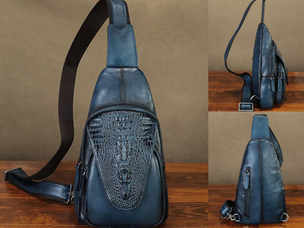Vintage Leather Crossbody Chest Bag Handmade Full-Grain Cowhide Sling Backpack for Women