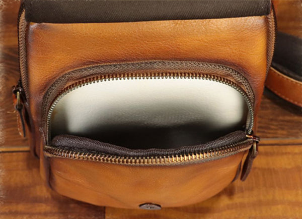 Womens Handcrafted Leather Sling Bag Retro Embossed Cowhide Chest Pack Bag Inside