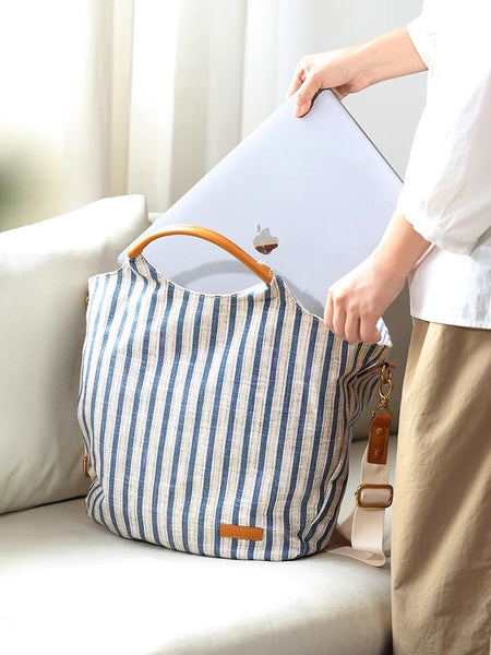 Womens Large Canvas Laptop Tote Bag with Leather Handle-Fits 15.10" Notebook Badass