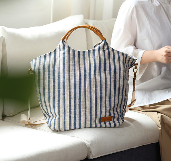 Womens Large Canvas Laptop Tote Bag with Leather Handle-Fits 15.6" Notebook