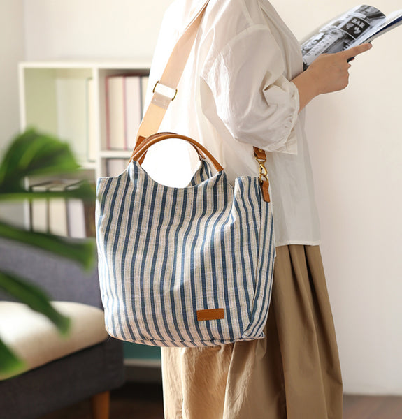 Womens Large Canvas Laptop Tote Bag with Leather Handle-Fits 15.19" Notebook Classic