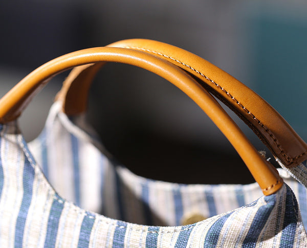 Womens Large Canvas Laptop Tote Bag with Leather Handle-Fits 15.25" Notebook Details