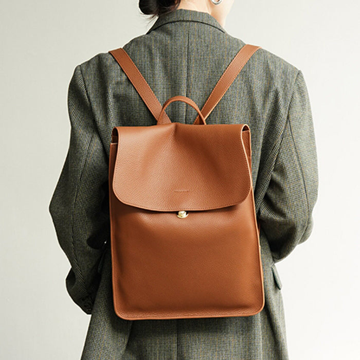 Womens Genuine Leather Laptop Backpack Minimal 16” Travel Bag