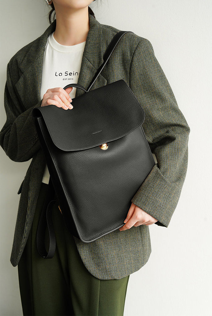 Womens Leather Backpack Bag Minimalist 16 Inch Laptop Bag