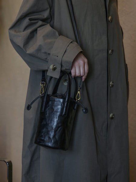 Womens Mini Leather Bucket Bag Vintage Drawstring Crossbody Handbag