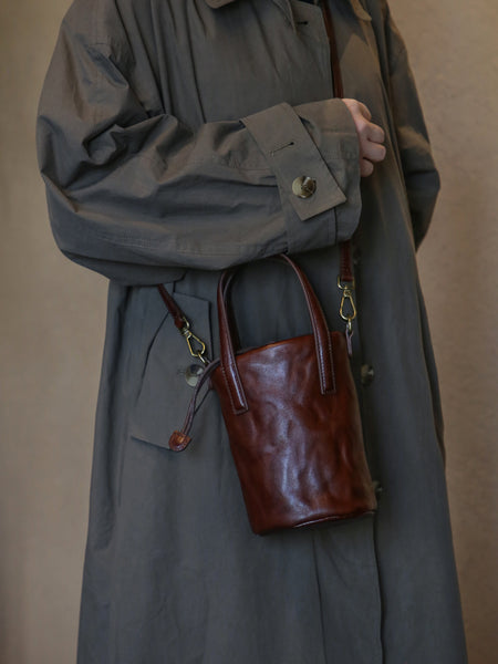 Womens Mini Leather Bucket Bag Vintage Drawstring Crossbody Handbag Classy