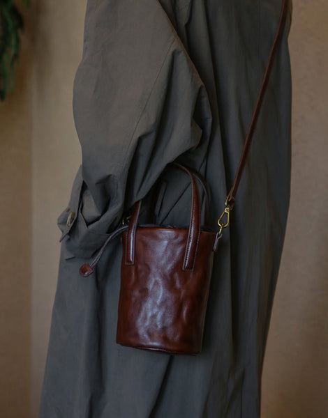 Womens Mini Leather Bucket Bag Vintage Drawstring Crossbody Handbag Cool
