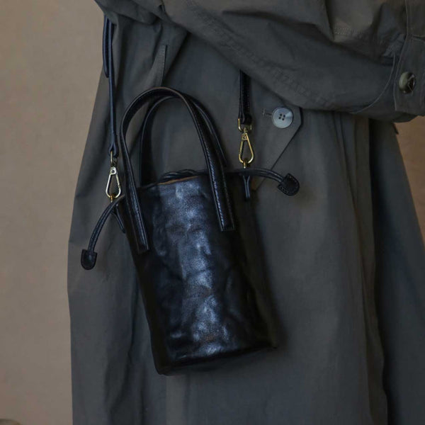 Womens Mini Leather Bucket Bag Vintage Drawstring Crossbody Handbag Latest