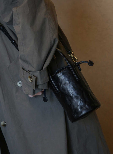 Womens Mini Leather Bucket Bag Vintage Drawstring Crossbody Handbag Nice