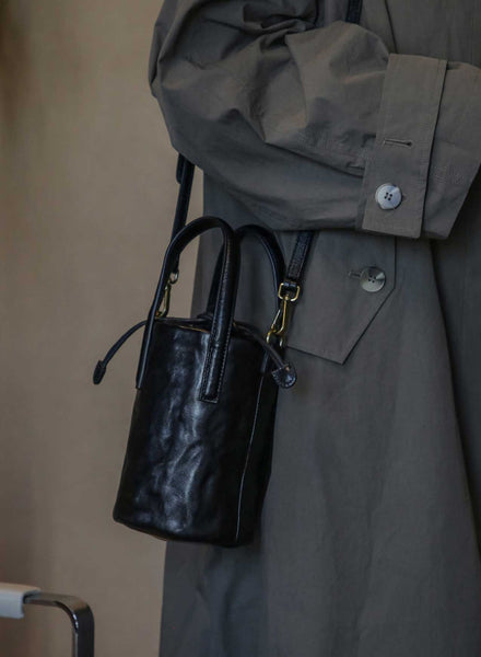 Womens Mini Leather Bucket Bag Vintage Drawstring Crossbody Handbag Online