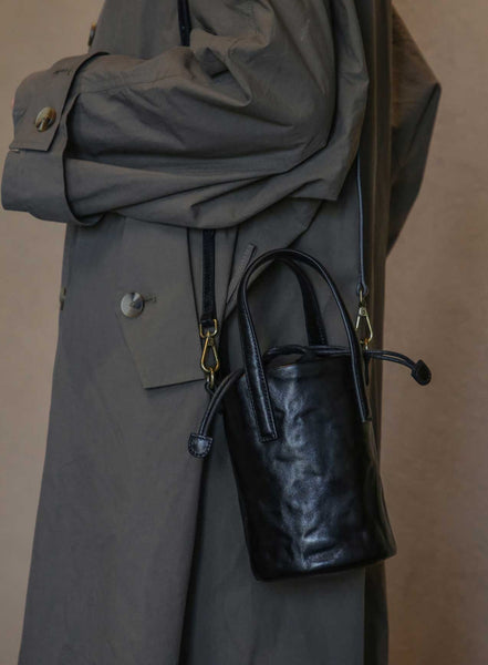 Womens Mini Leather Bucket Bag Vintage Drawstring Crossbody Handbag Original