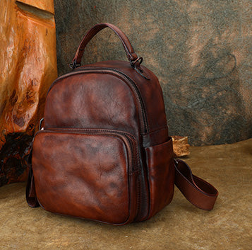 Ladies Leather Backpack Purse Brown Leather Rucksack Shoulder Bag