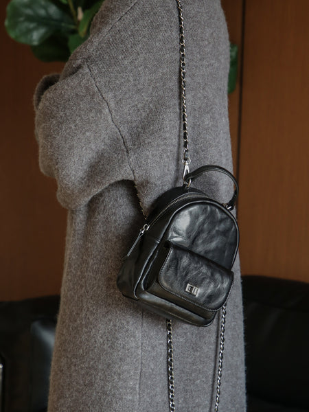 Womens Mini Vegetable Tanned Leather Backpack Top Handle Crossbody Bag Beautiful