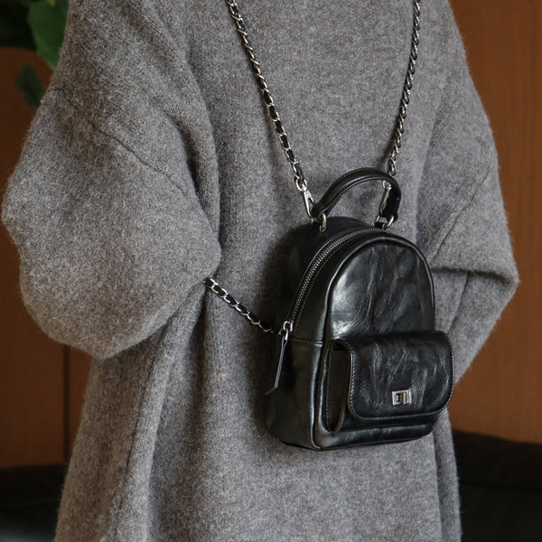 Womens Mini Vegetable Tanned Leather Backpack Top Handle Crossbody Bag Best