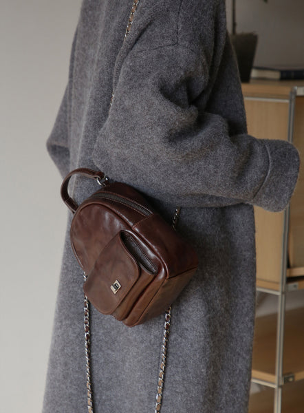 Womens Mini Vegetable Tanned Leather Backpack Top Handle Crossbody Bag Classy