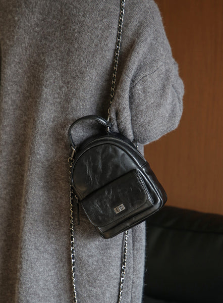 Womens Mini Vegetable Tanned Leather Backpack Top Handle Crossbody Bag Cowhide