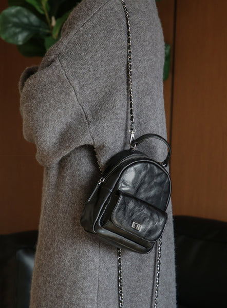 Womens Mini Vegetable Tanned Leather Backpack Top Handle Crossbody Bag Cute