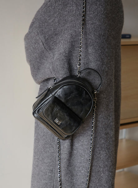 Womens Mini Vegetable Tanned Leather Backpack Top Handle Crossbody Bag Designer