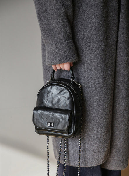 Mini Full-Grain Leather Backpack for Women Convertible Crossbody Handbag