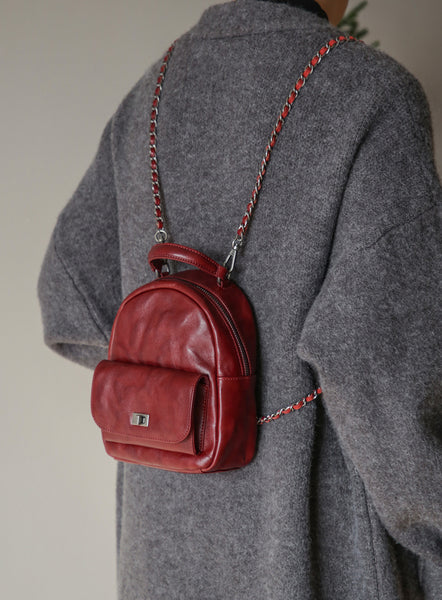 Womens Mini Vegetable Tanned Leather Backpack Top Handle Crossbody Bag Elegant