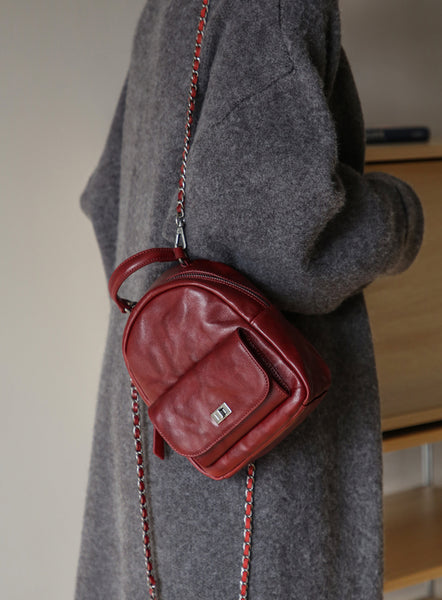 Womens Mini Vegetable Tanned Leather Backpack Top Handle Crossbody Bag Fashion