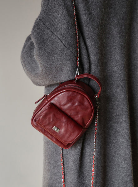 Womens Mini Vegetable Tanned Leather Backpack Top Handle Crossbody Bag Fashionable