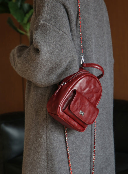 Womens Mini Vegetable Tanned Leather Backpack Top Handle Crossbody Bag Funky