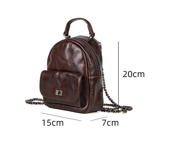 Womens Mini Vegetable Tanned Leather Backpack Top Handle Crossbody Bag Gift idea