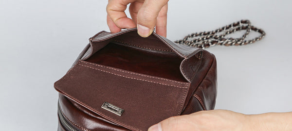 Womens Mini Vegetable Tanned Leather Backpack Top Handle Crossbody Bag Handmade